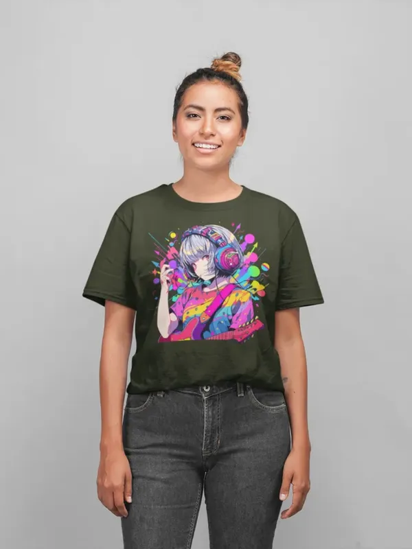 Forest_Green_Cotton_Oversized_Drop_Shoulder_Unisex_T-shirt_With_240_GSM_(Anime_Headphone)