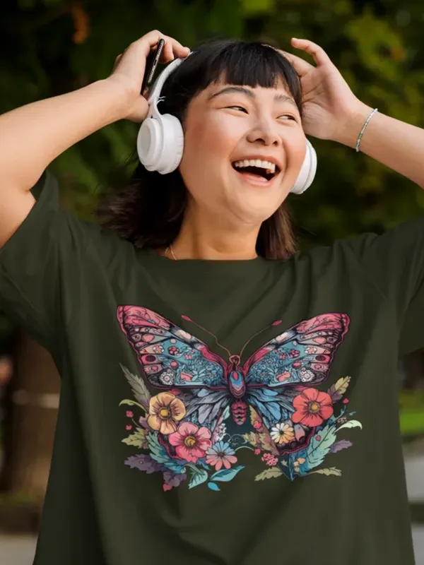 Forest_Green_Cotton_Oversized_Drop_Shoulder_Unisex_T-shirt_With_240_GSM_(Butterfly)