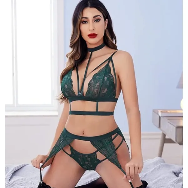 Pack_of_3_Green_Regular_Solid_Baby_Doll_Lingerie_Set_|_For_Women