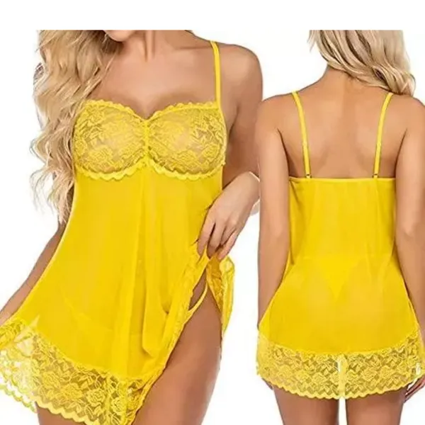 Yellow_Regular_Solid_Baby_Doll_Lingerie_Set_|_For_Women