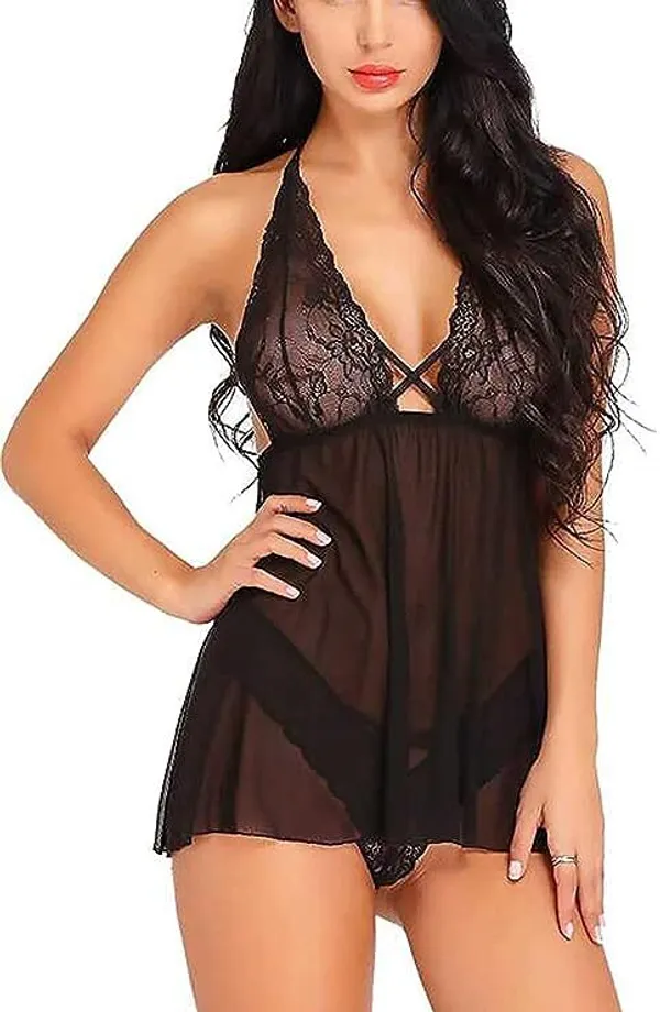 Black_Self_Design_Regular_Solid_Baby_Doll_|_For_Women