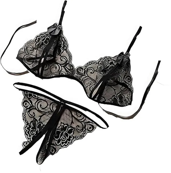 Black_Solid_Regular_Self_Design_Lingerie_Set_|_For_Women