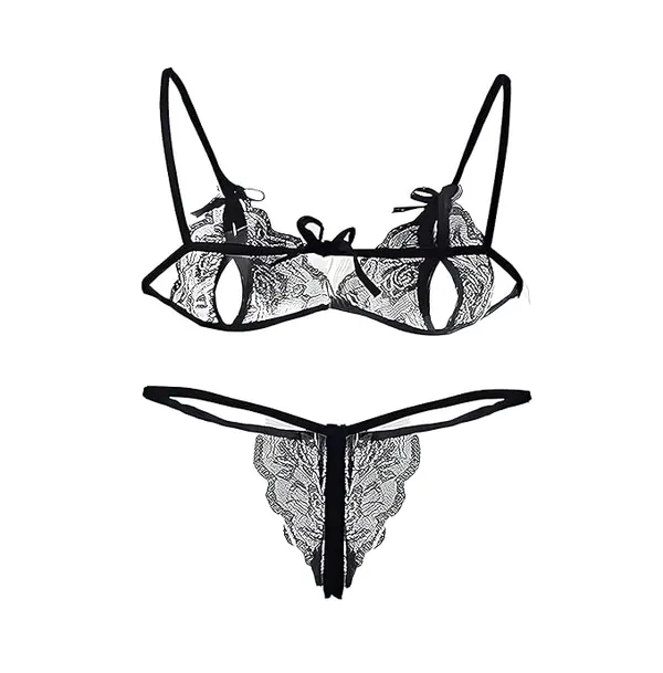 Black_Solid_Regular_Self_Design_Lingerie_Set_|_For_Women