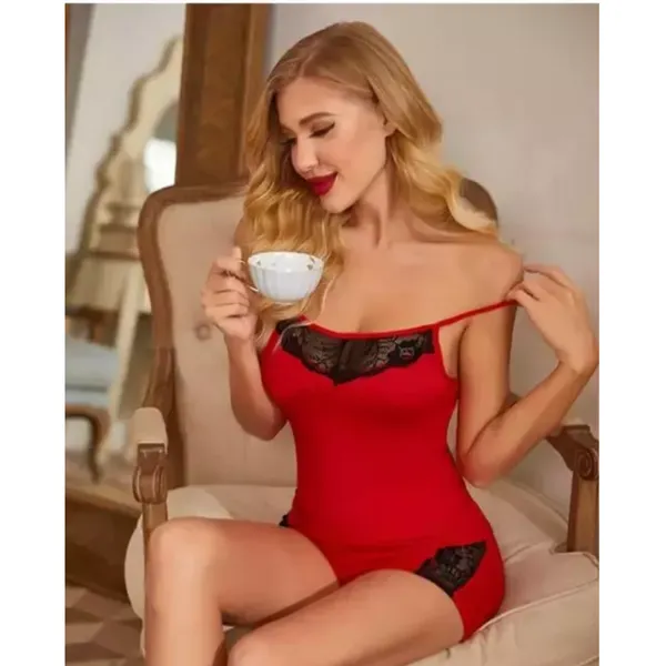 Maroon_And_Black_Regular_Solid_Baby_Doll_Lingerie_Set_|_For_Women