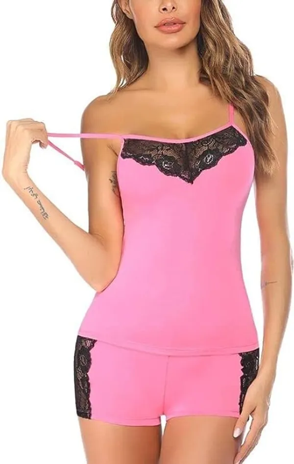 Pink_Regular_Solid_Baby_Doll_VLingerie_Set_|_For_Women