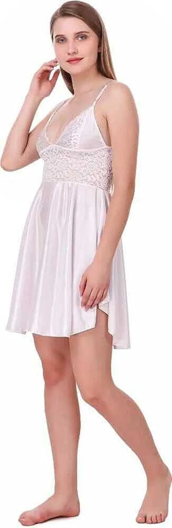 White_Self_Design_Regular_Solid_Baby_Doll_Lingerie_Set_|_For_Women