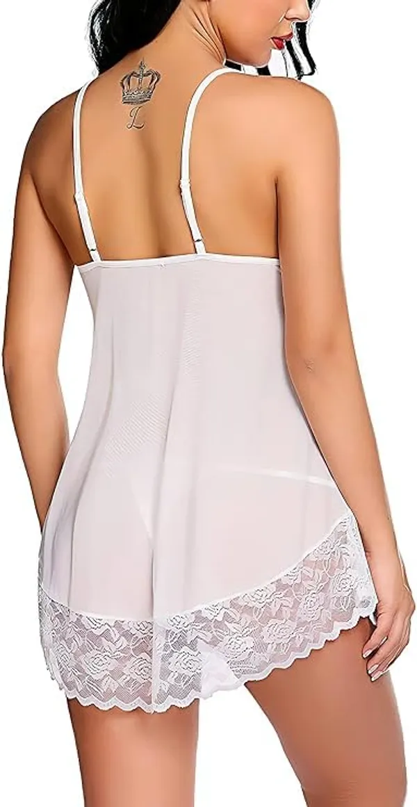 White_Self_Design_Regular_Solid_Baby_Doll_Lingerie_Set_|_For_Women