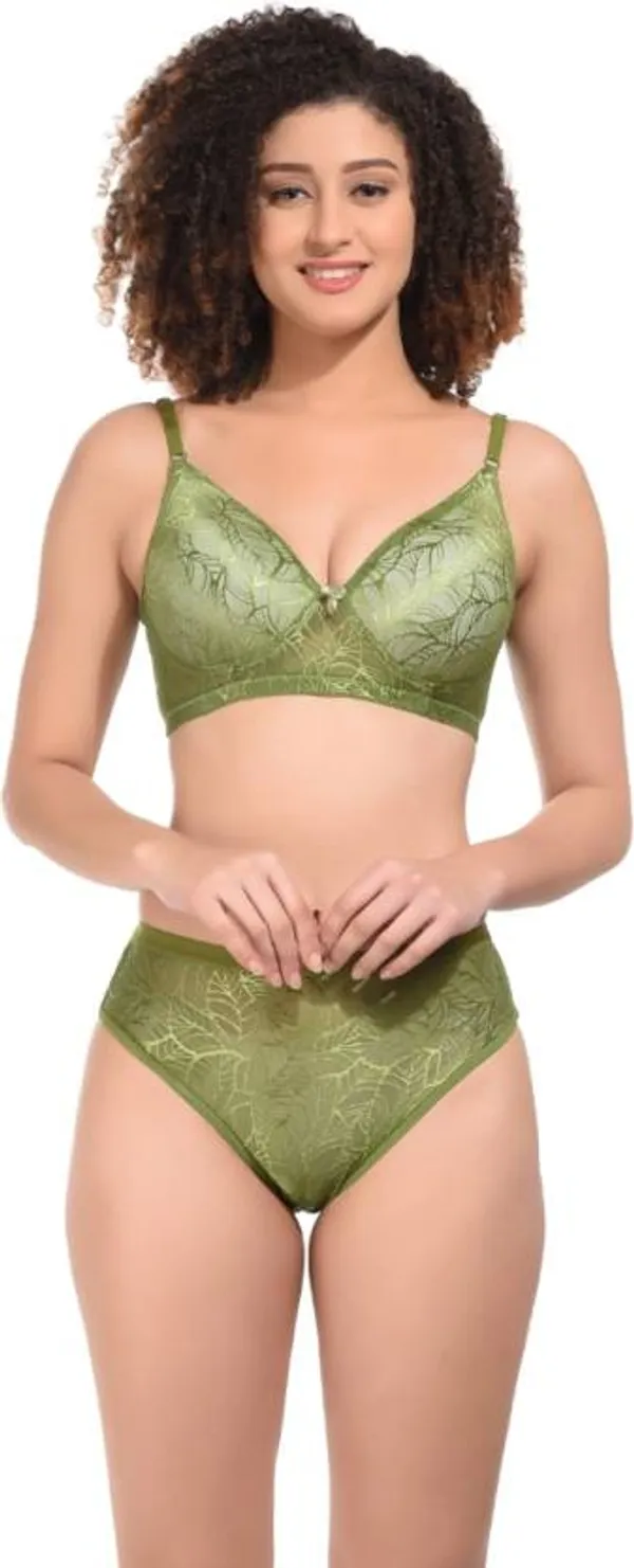 green_Solid_Regular_Self_Design_Lingerie_Set_|_For_Women