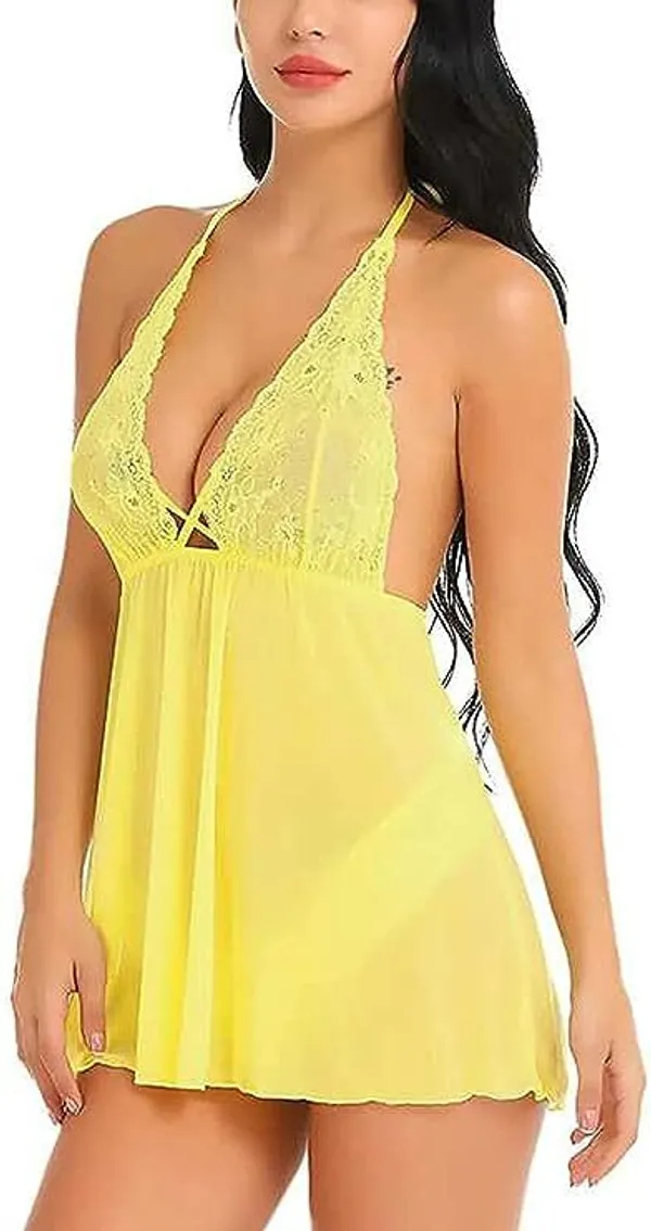 Yellow_Self_Design_Regular_Solid_Baby_Doll_|_For_Women