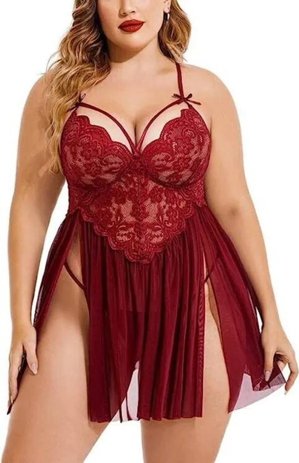 Maroon_Regular_Solid_Baby_Doll_Lingerie_Set_|_For_Women