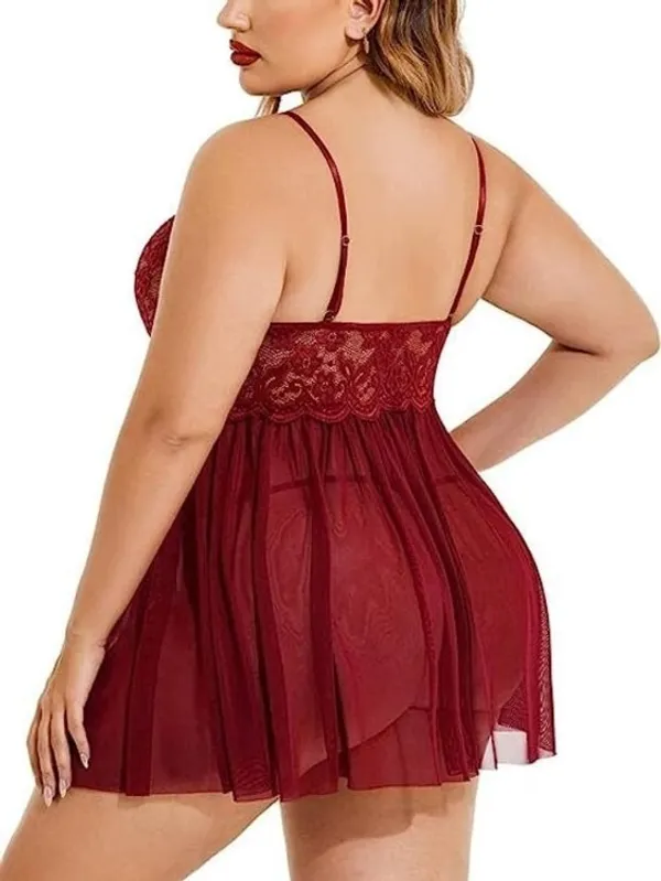 Maroon_Regular_Solid_Baby_Doll_Lingerie_Set_|_For_Women