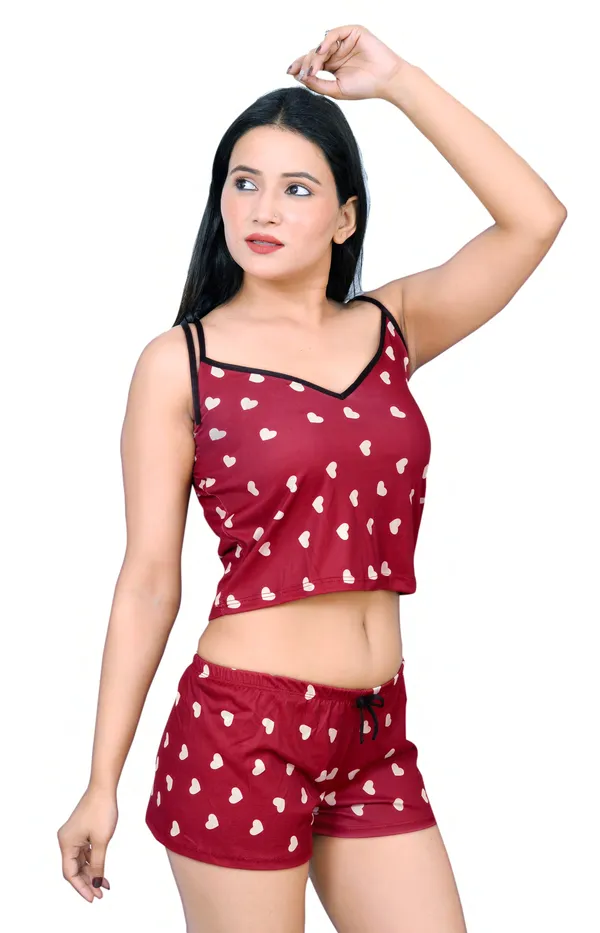 Maroon_Printed_Baby_doll_Set__|_For_Women