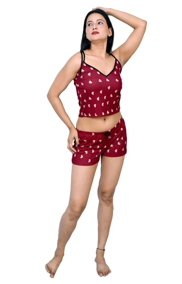 Maroon_Printed_Baby_doll_Set__|_For_Women
