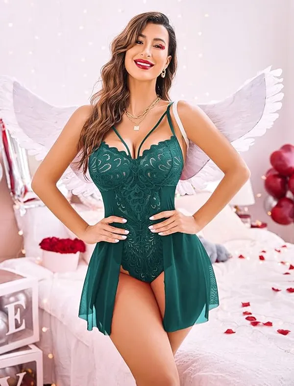 Green_Self_Design_Regular_Solid_Baby_Doll_|_For_Women