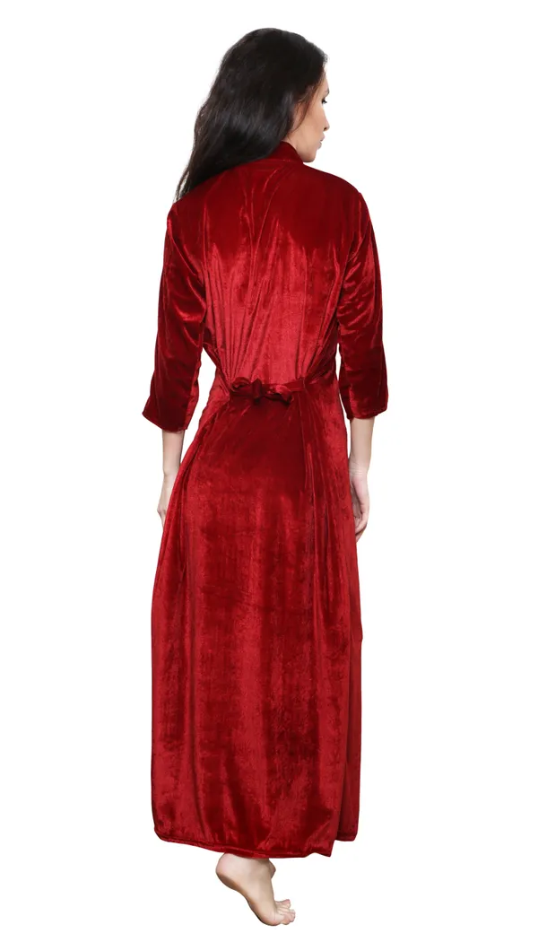 Maroon_Velvet_Solid_Nighty_For_Women