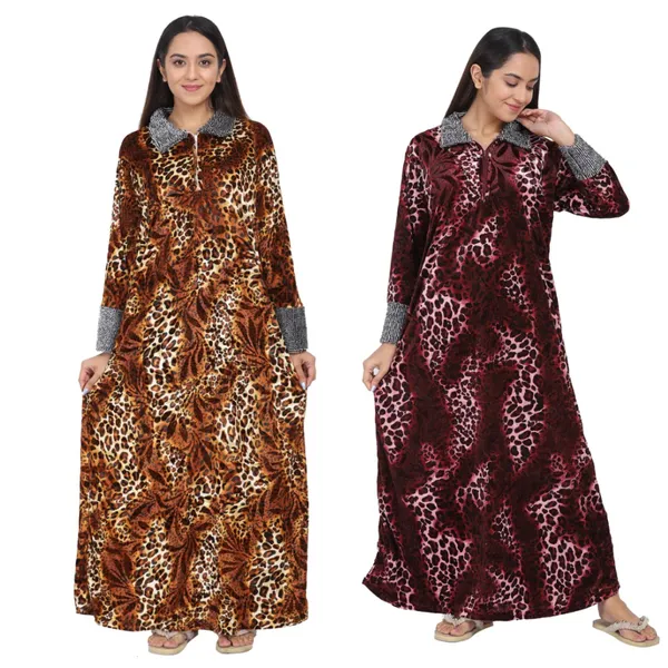 Pack_of_2_Woolen_Nighty_|_Orange_/_Wine_Velvet_Printed_Maxi_For_Women