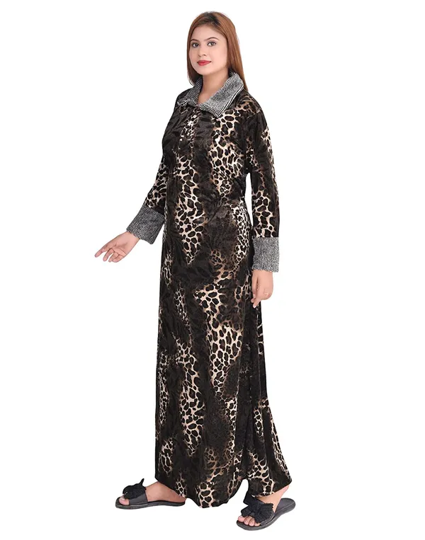 Brown_Velvet_Printed_Nighty_For_Women