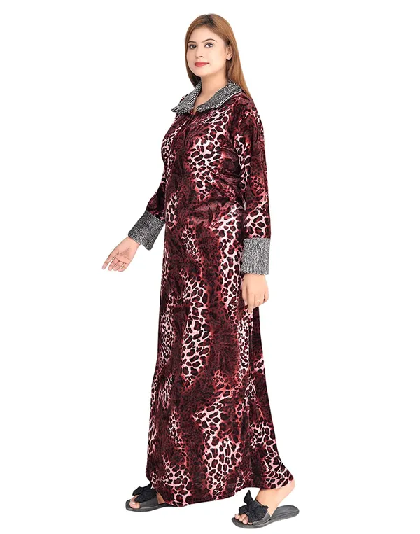 Wine_Velvet_Printed_Nighty_For_Women