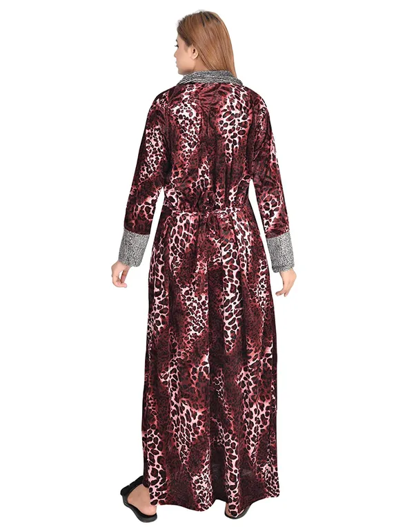 Wine_Velvet_Printed_Nighty_For_Women