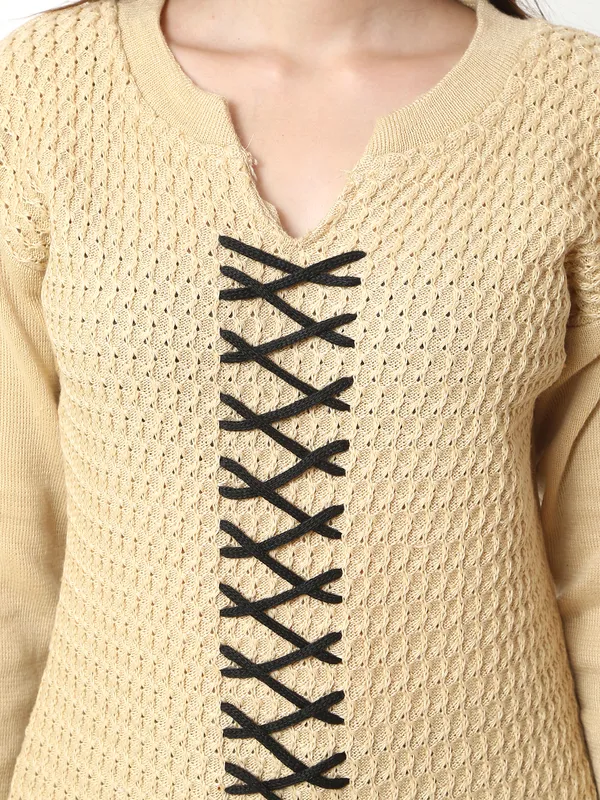 Beige_Wool_Blend_Solid_Kurti_For_Women