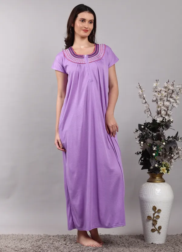 Cotton_Embroidered_Zipper_Nighty_For_Women_with_Side_Pocket
