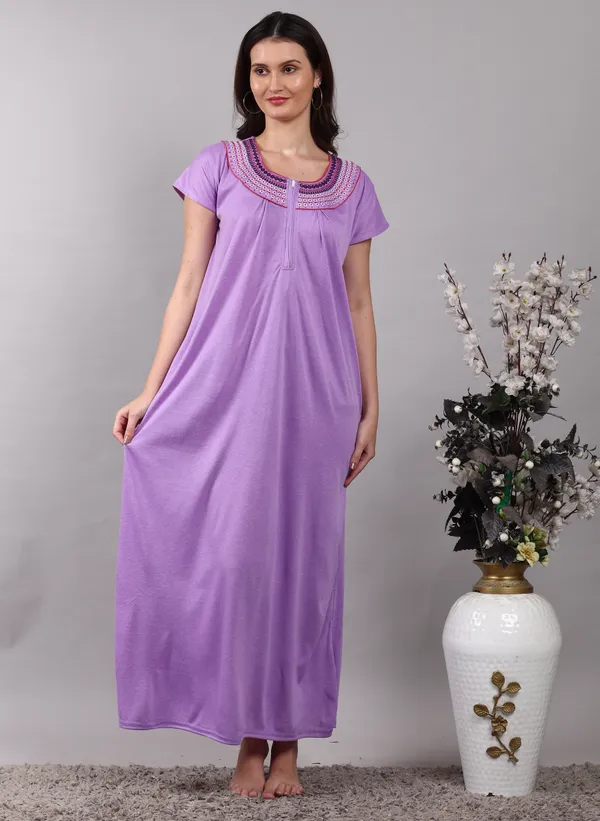 Cotton_Embroidered_Zipper_Nighty_For_Women_with_Side_Pocket