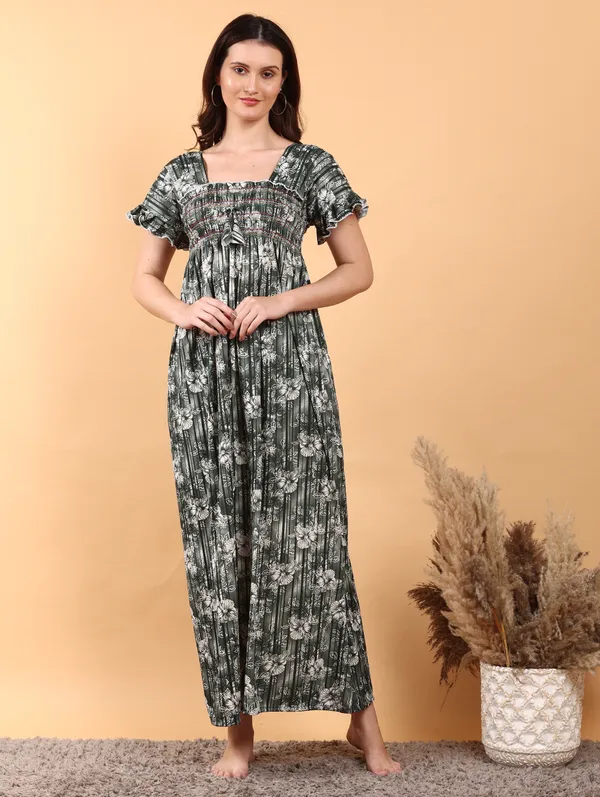 Dark_Green_Sarina_Smoky_Design_Women_Nighty_Best_For_Summer