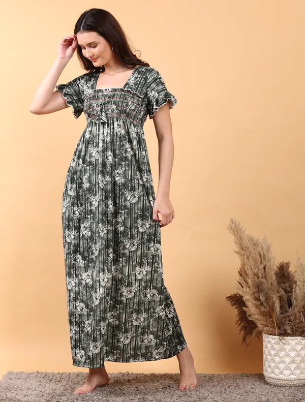 Dark_Green_Sarina_Smoky_Design_Women_Nighty_Best_For_Summer