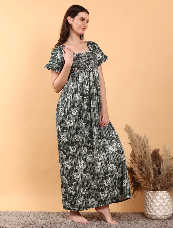 Dark_Green_Sarina_Smoky_Design_Women_Nighty_Best_For_Summer