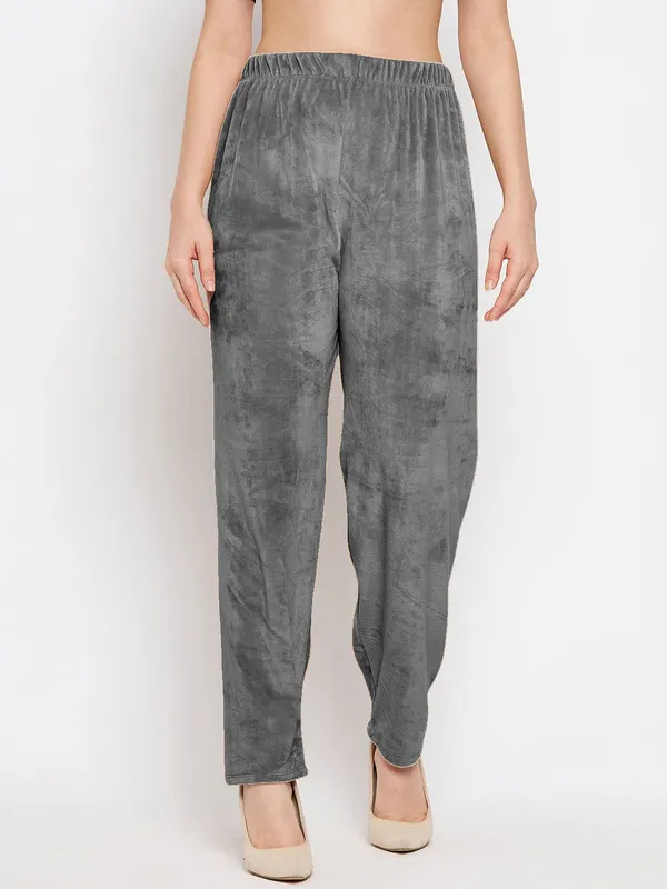 Grey_Women’s_Velvet_Winter_Pajama_|_Soft_&_Warm_Solid_Track_Pants_|_Elastic_Waist_Casual_Lounge_Wear