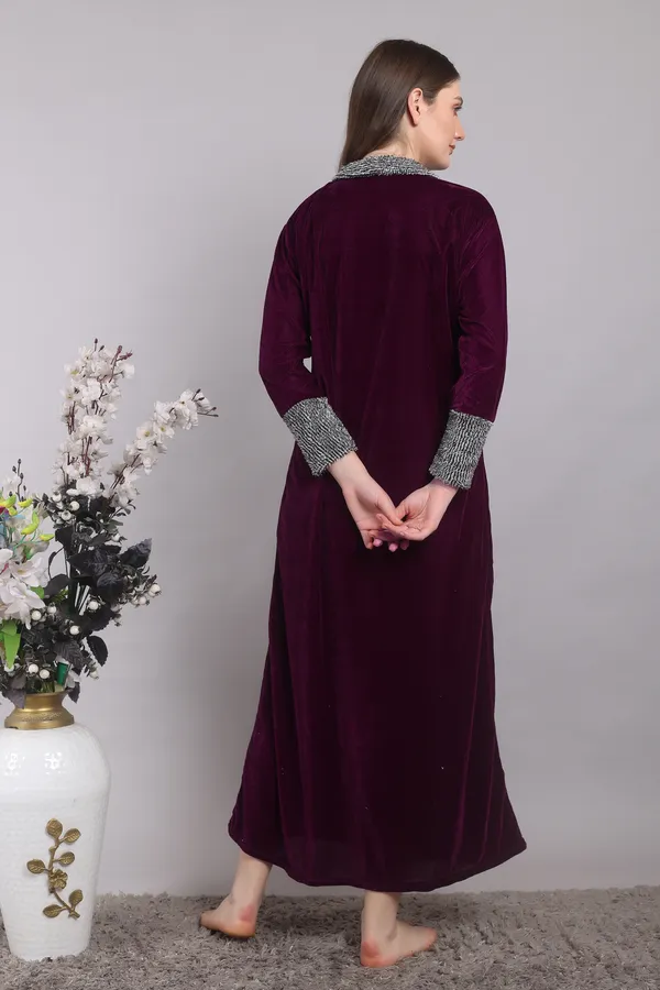Pack_of_2_Woolen_Nighty_|_Sea_Green_/_wine_winter_Velvet_Maxi_For_Women