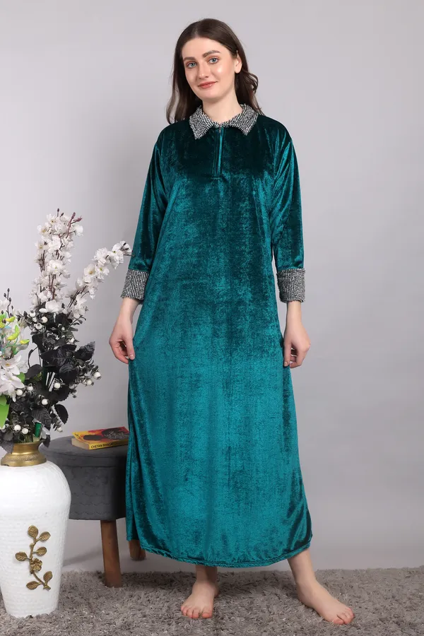 Pack_of_2_Woolen_Nighty_|_Sea_Green_/_wine_winter_Velvet_Maxi_For_Women