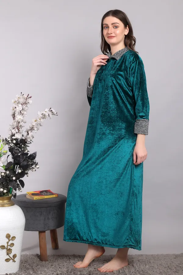 Pack_of_2_Woolen_Nighty_|_Sea_Green_/_wine_winter_Velvet_Maxi_For_Women