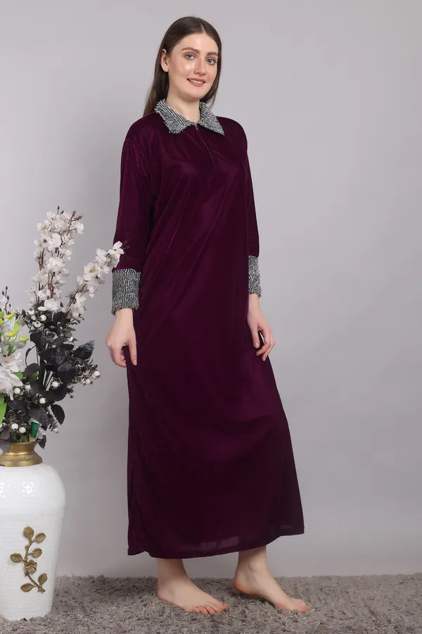 Pack_of_2_Woolen_Nighty_|_Sea_Green_/_wine_winter_Velvet_Maxi_For_Women