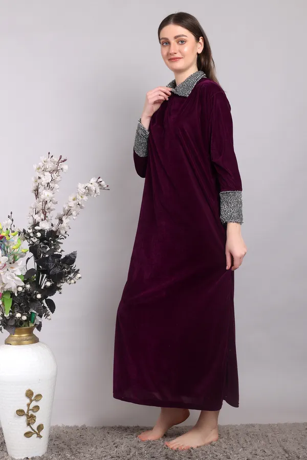 Pack_of_2_Woolen_Nighty_|_Sea_Green_/_wine_winter_Velvet_Maxi_For_Women