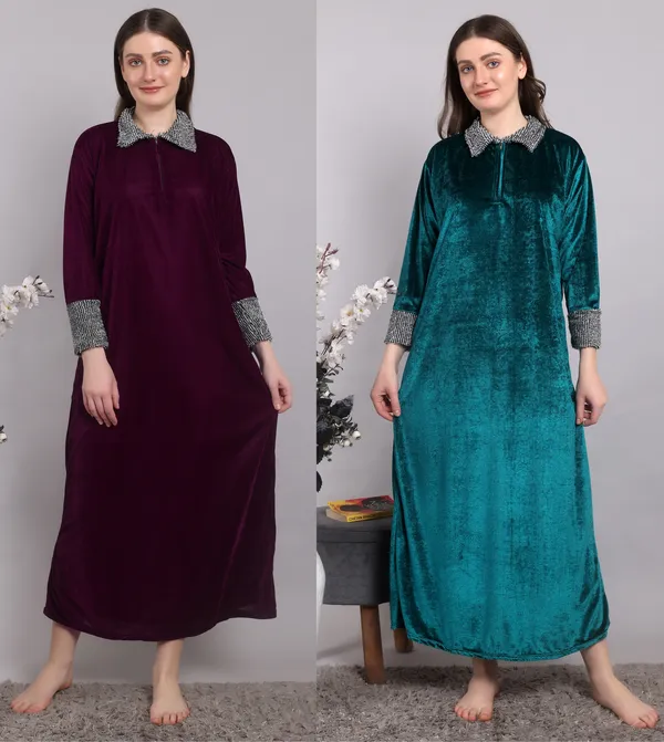 Pack_of_2_Woolen_Nighty_|_Sea_Green_/_wine_winter_Velvet_Maxi_For_Women