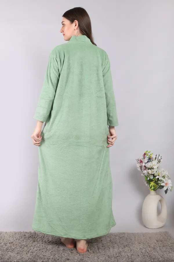 Light_Green_Woolen_Embroidery_Nighty_For_Women_With_Side_Pocket__and_front_Zip_