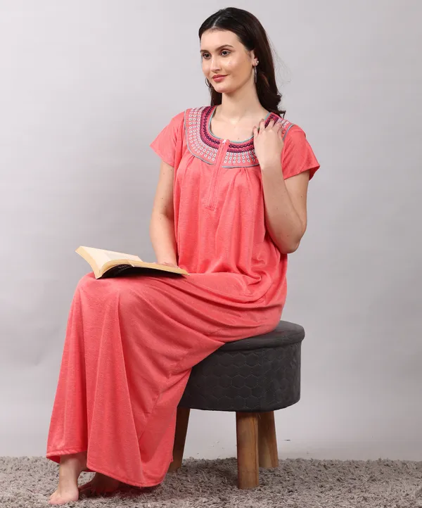 Light_Orange_Embroidery_Cotton_Nighty_For_Women_Best_For_Summer