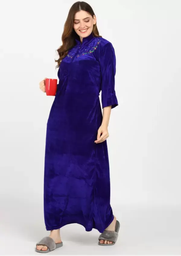 Blue_Velvet_Solid_Nighty_For_Women