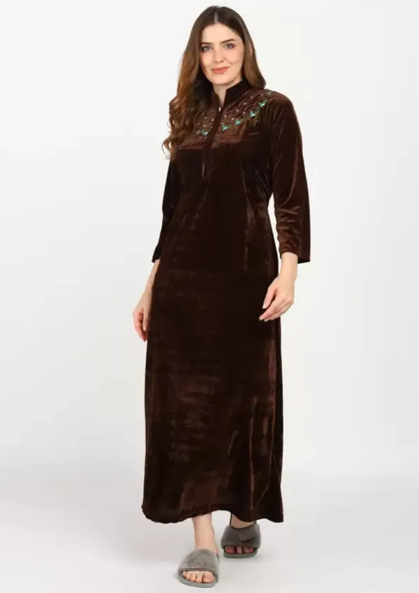 Brown_Velvet_Solid_Nighty_For_Women