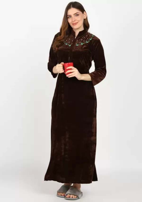 Brown_Velvet_Solid_Nighty_For_Women
