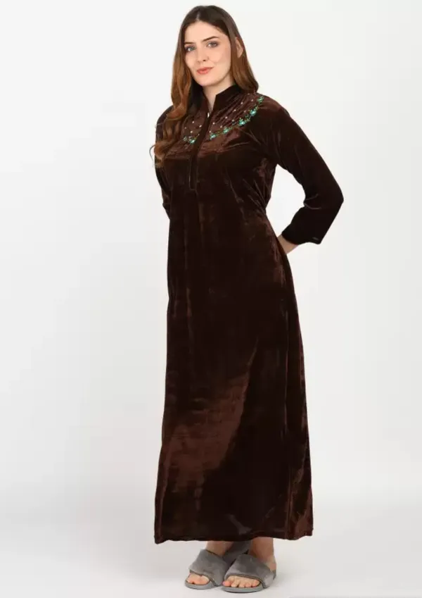 Brown_Velvet_Solid_Nighty_For_Women