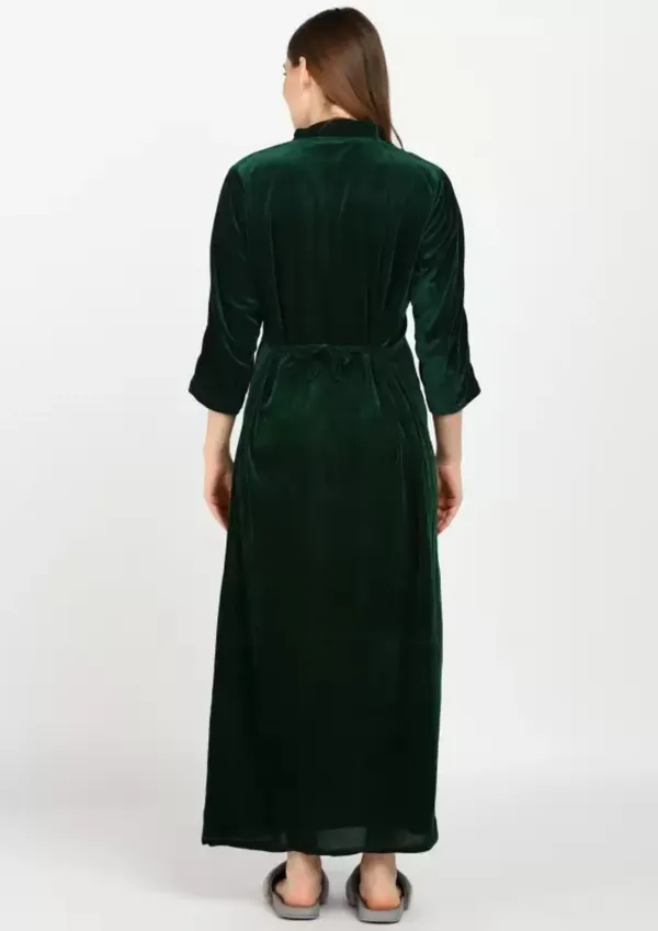 Dark_Green_Velvet_Solid_Nighty_For_Women