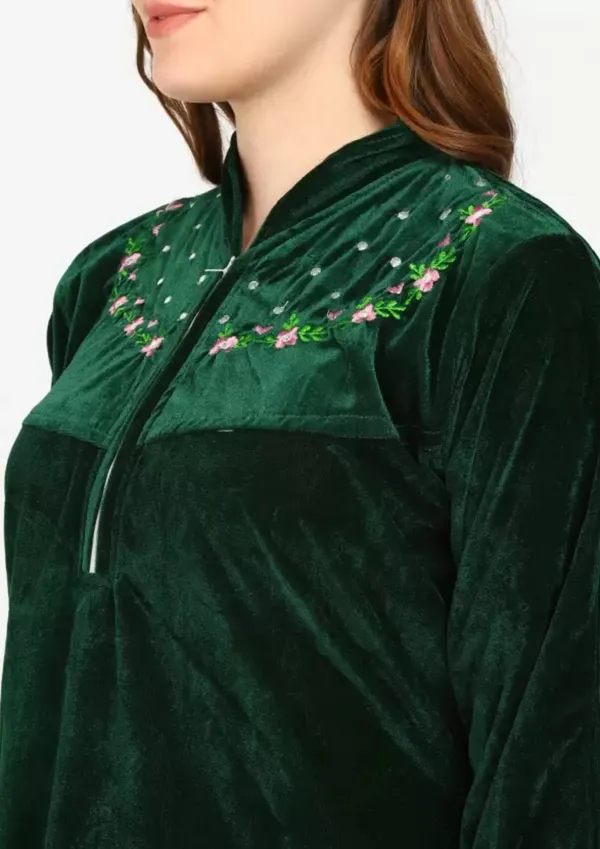 Dark_Green_Velvet_Solid_Nighty_For_Women