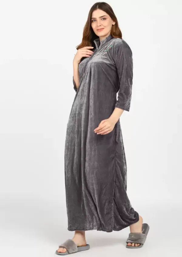 Grey_Velvet_Solid_Nighty_For_Women