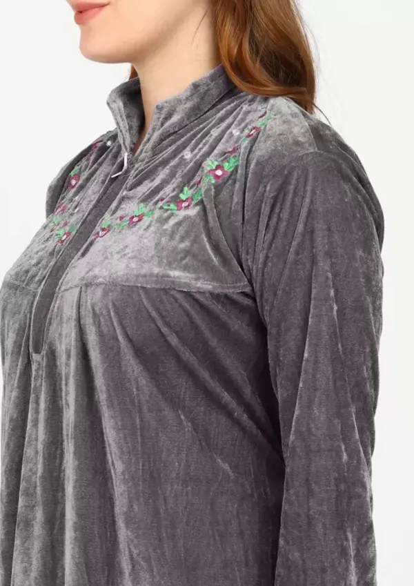 Grey_Velvet_Solid_Nighty_For_Women