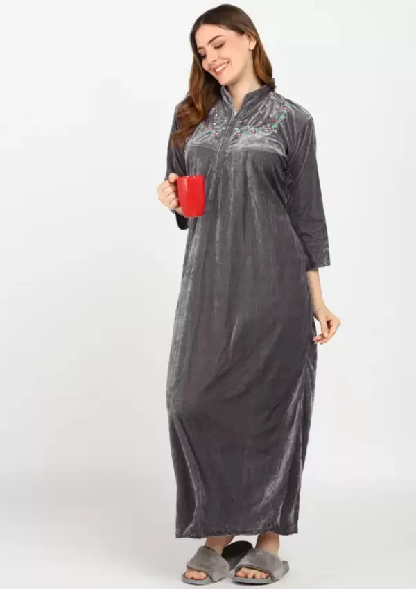 Grey_Velvet_Solid_Nighty_For_Women