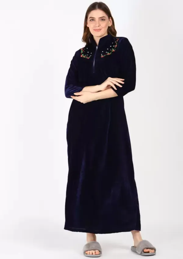 Dark_Blue_Velvet_Solid_Nighty_For_Women