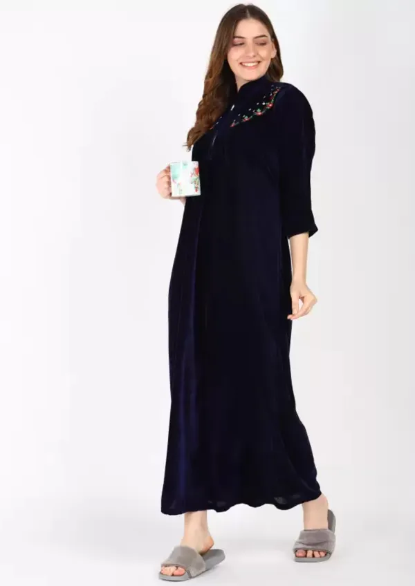 Dark_Blue_Velvet_Solid_Nighty_For_Women