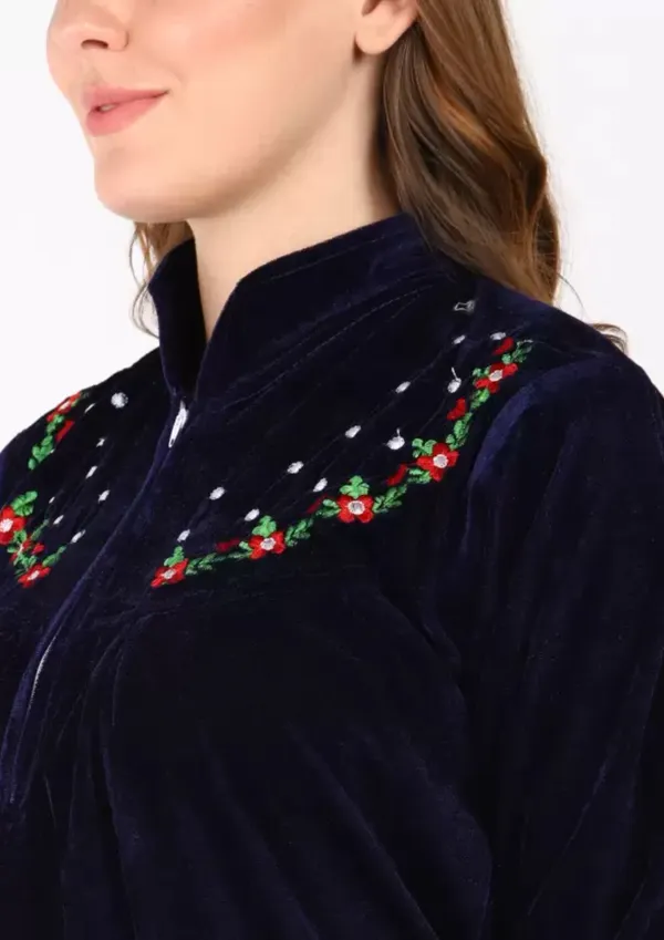 Dark_Blue_Velvet_Solid_Nighty_For_Women
